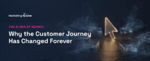 An abstract arrow on a blue background discussses how AI search has impacted customer journeys